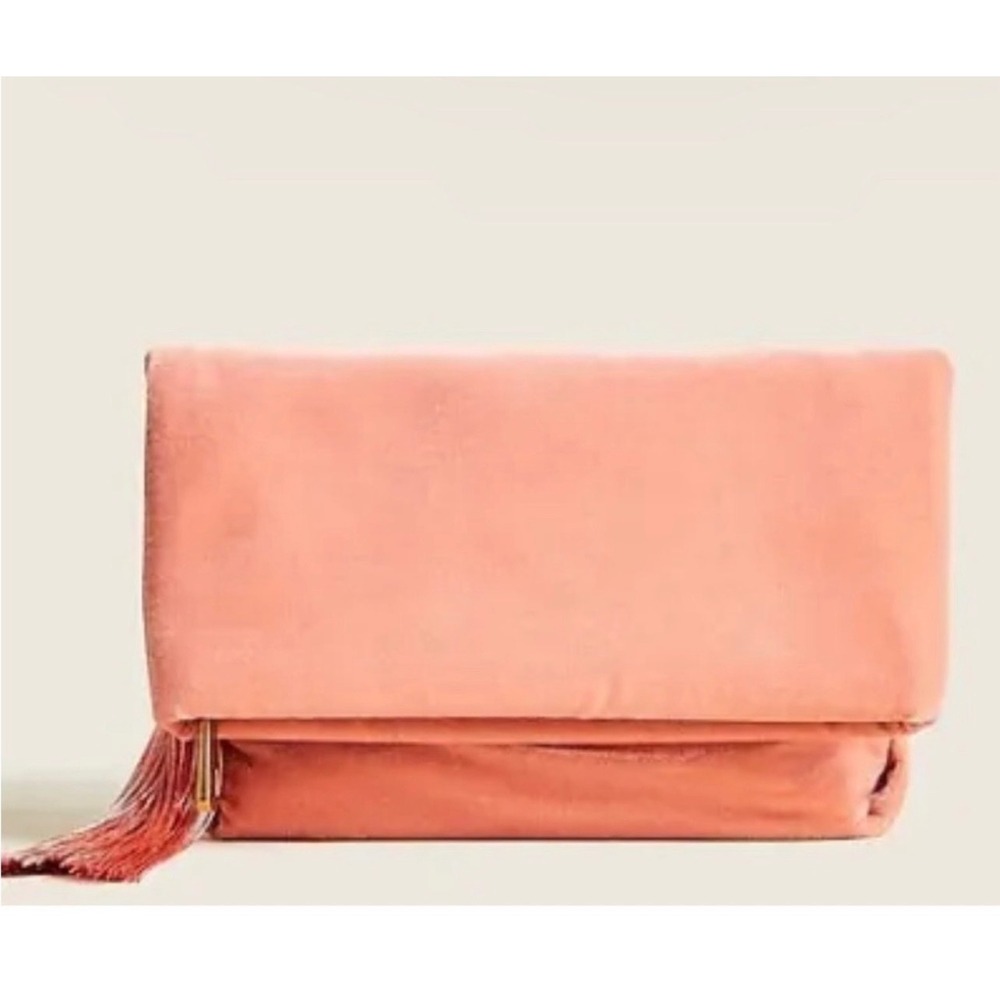 J.CREW Velvet Foldover Tassel Clutch Bag NEW Dusty Rose Pink BC242 Formal Party
